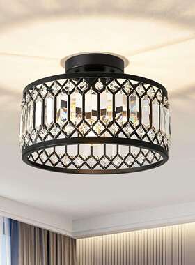 黑色水晶吸顶灯卧室厨房玄关阳台走廊过道灯现代简约跨境灯具