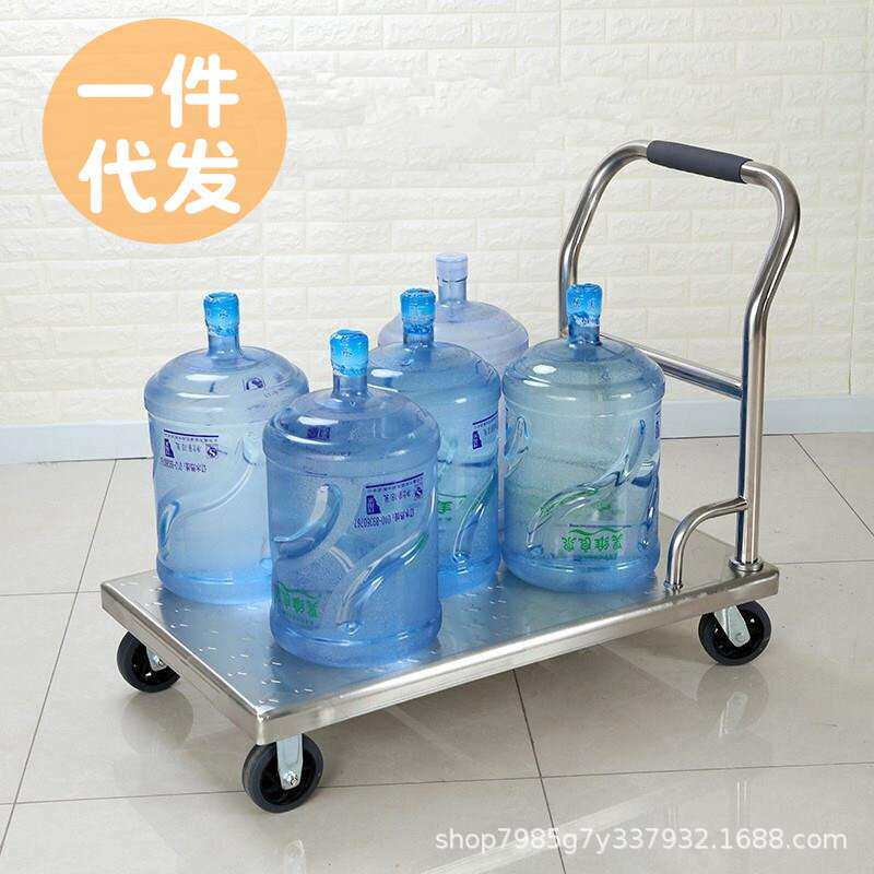 不锈钢手推平板车库房搬运推货车折叠组装重型摆摊加厚拖车拉货车