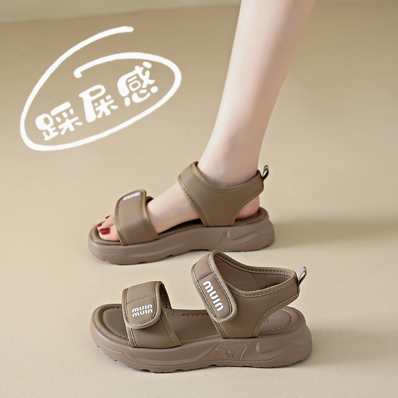 平底运动凉鞋女款2024新款夏季外穿仙女风精致百搭魔术贴孕妇凉鞋