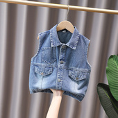 儿童马夹净版 宝宝春装 背心韩版 新款 潮 坎肩男童牛仔马甲2023春秋季