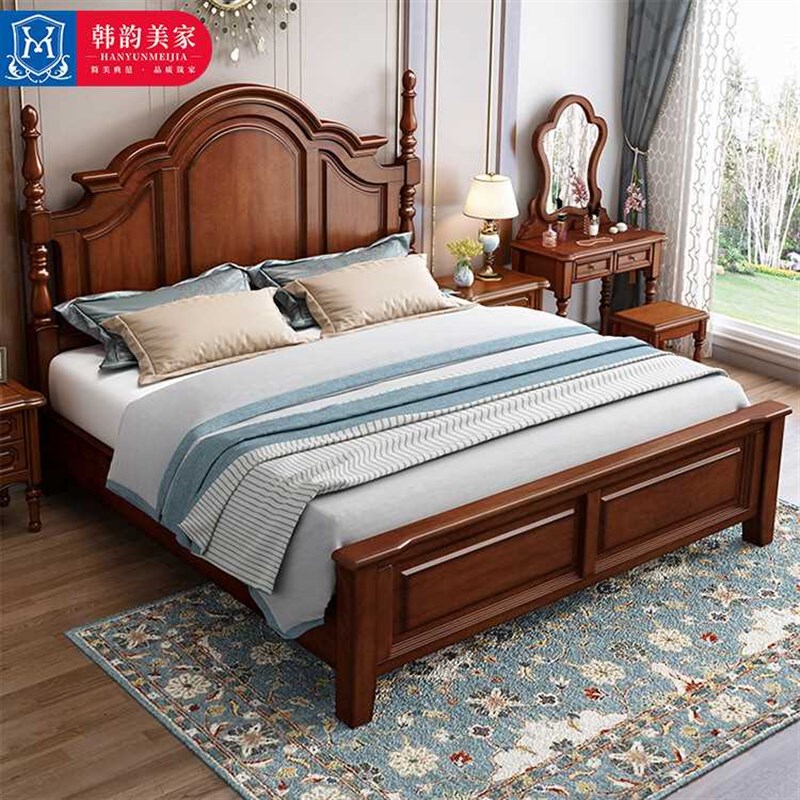 美式实木床1.8米复古双人主卧婚床1.5高箱储物套房家具的