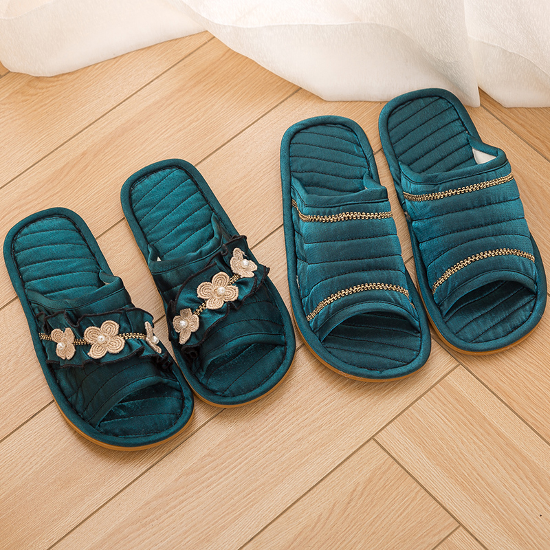 布艺软底防滑牛筋底家居拖鞋女家用室内四季木地板静音情侣欧式