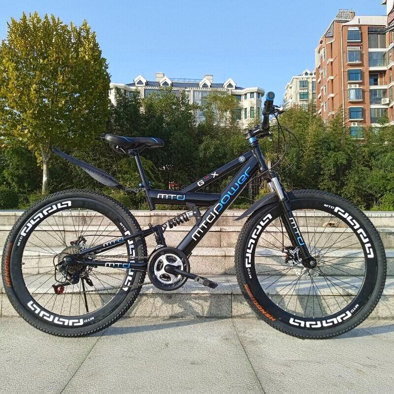 双减震山地车双碟刹带后座可带人软尾变速山地自行车2624男女单车