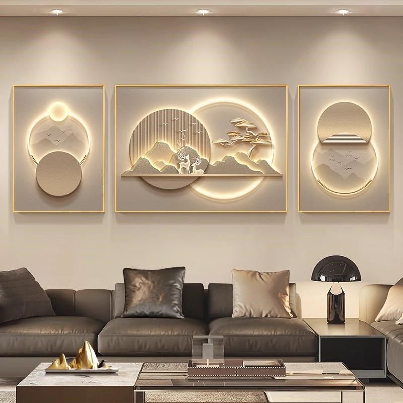 客厅装饰画背有靠山麋鹿抽象沙发背景墙挂画高档发财树三联画,家居饰品,现代装饰画,淘宝优惠券,粉丝福利购,淘宝优惠卷