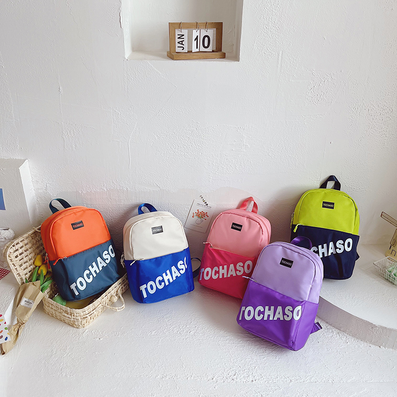 撞色儿童小书包男童背包潮童韩版时尚款幼儿园女童双肩包出游洋气