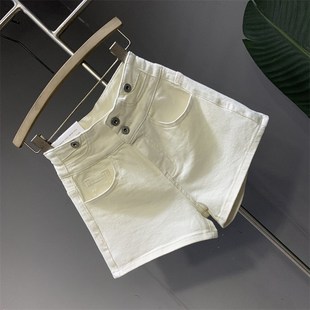 水洗棉弹百搭显瘦高腰收腹通勤A字阔脚热裤 白色牛仔短裤 24春夏款