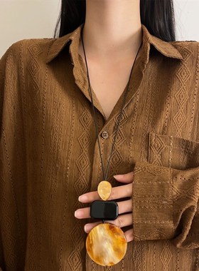 新中式民族风长款几何图形项链女2024新款小众高级感毛衣链配饰潮