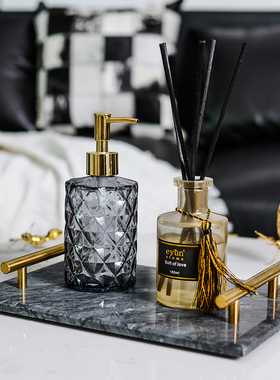 卫生间摆件卫浴套装组合灰色大理石托盘现代样板房样板间软装装饰