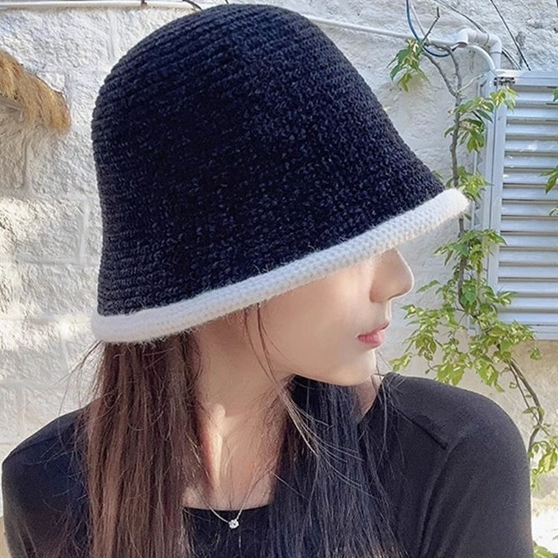 帽子女秋冬季新款渔夫帽针织帽保暖韩版毛线帽大头围显脸小水桶帽