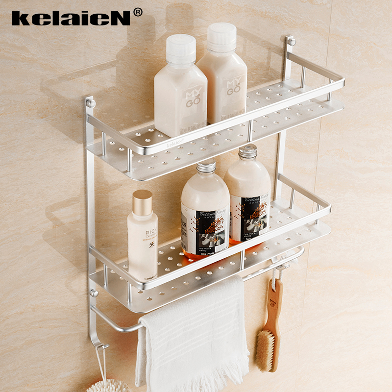 太空铝洗手间2层置物架浴室收纳架壁挂毛巾架卫生间洗漱双层挂架