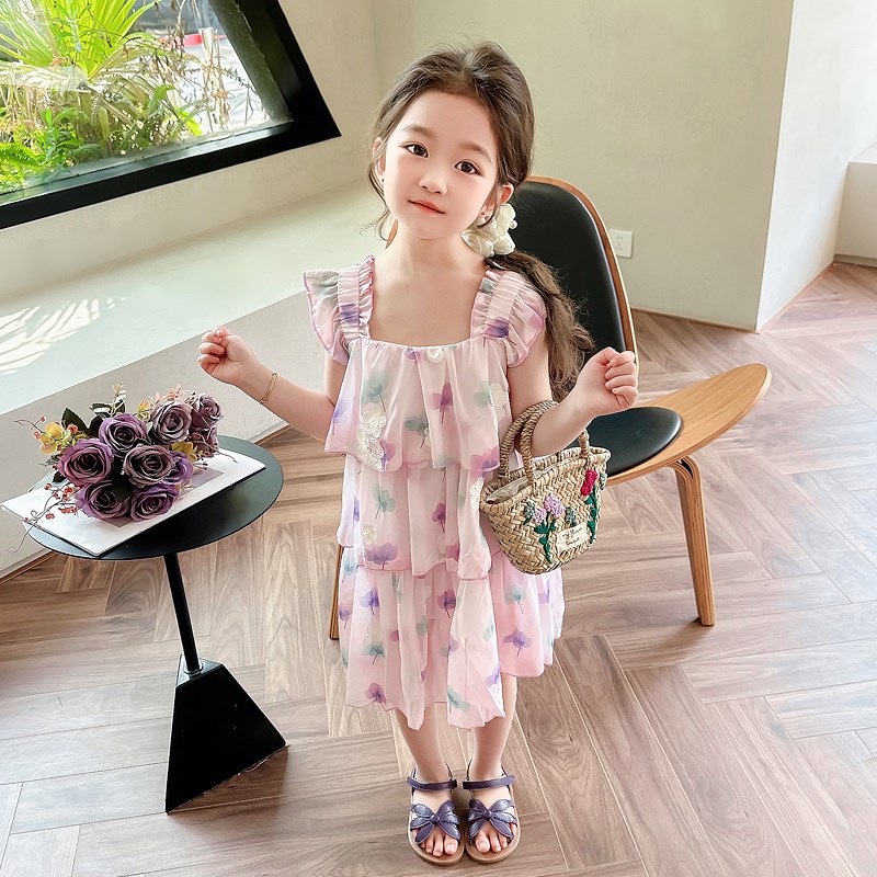 女童2025夏季新款韩版时尚百搭甜美宽松碎花公主宝宝连衣裙中小童