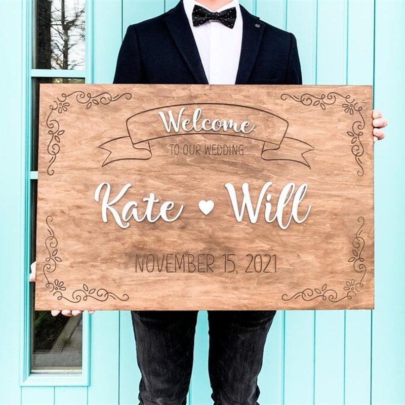 定制新郎新娘名字刻字欢迎牌婚礼木质迎宾架订婚迎宾牌结婚迎宾牌