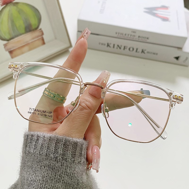 2024超轻TR眉线半框平光镜男女款潮文艺素颜显瘦眼镜框架可配近视