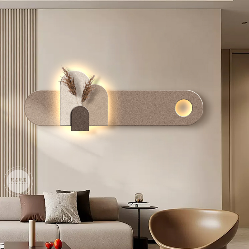 侘寂风客厅装饰画立体砂岩肌理画沙发背景墙壁灯画级感卧室挂画