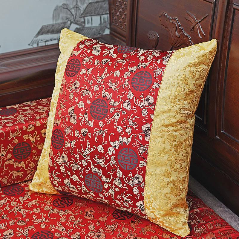 新中式抱枕绸缎刺绣古典红木沙发靠垫套床头软包靠垫抱枕头枕含芯