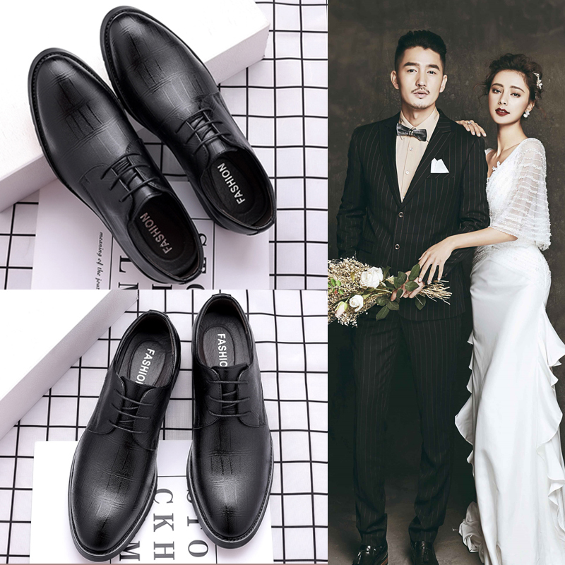 2023新郎结婚拍婚纱照礼鞋内增高英伦男士商务休闲皮鞋配西装伴郎