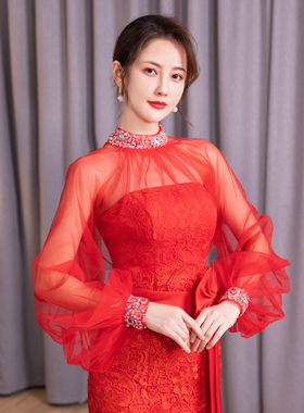 婚纱礼服披肩纱新娘披风超仙高级感薄款婚宴轻纱重手工遮手臂长袖