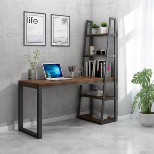 实木转角书桌书架组合一体台式 电脑办公桌简约家用拐角学习桌书柜