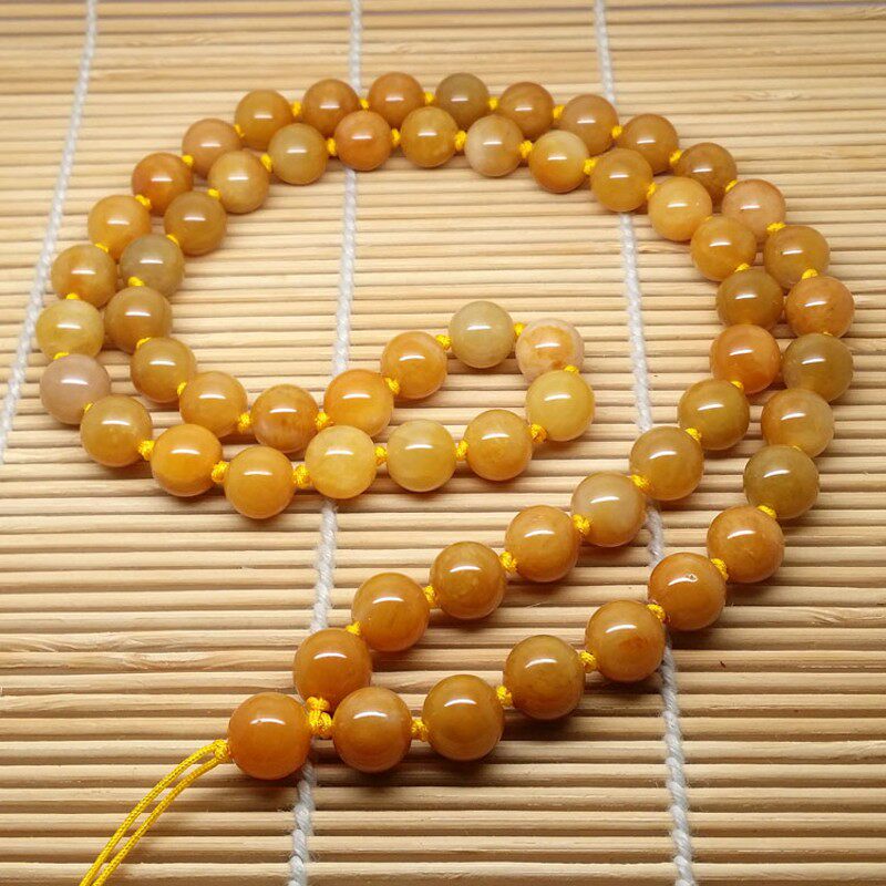 天然黄玉圆珠链吊坠项坠玉佩手工编织项链绳挂绳长款男女DIY配件