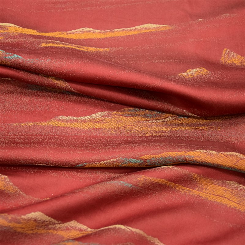 红色织提花大气千里江山宋锦香云纱40姆旗袍连衣裙布喜庆礼服面料