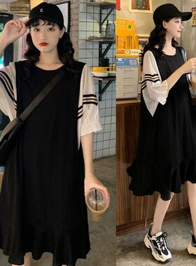 胖mm大码孕妇装时尚夏装短袖连衣裙潮中长款宽松显瘦t恤裙上衣女