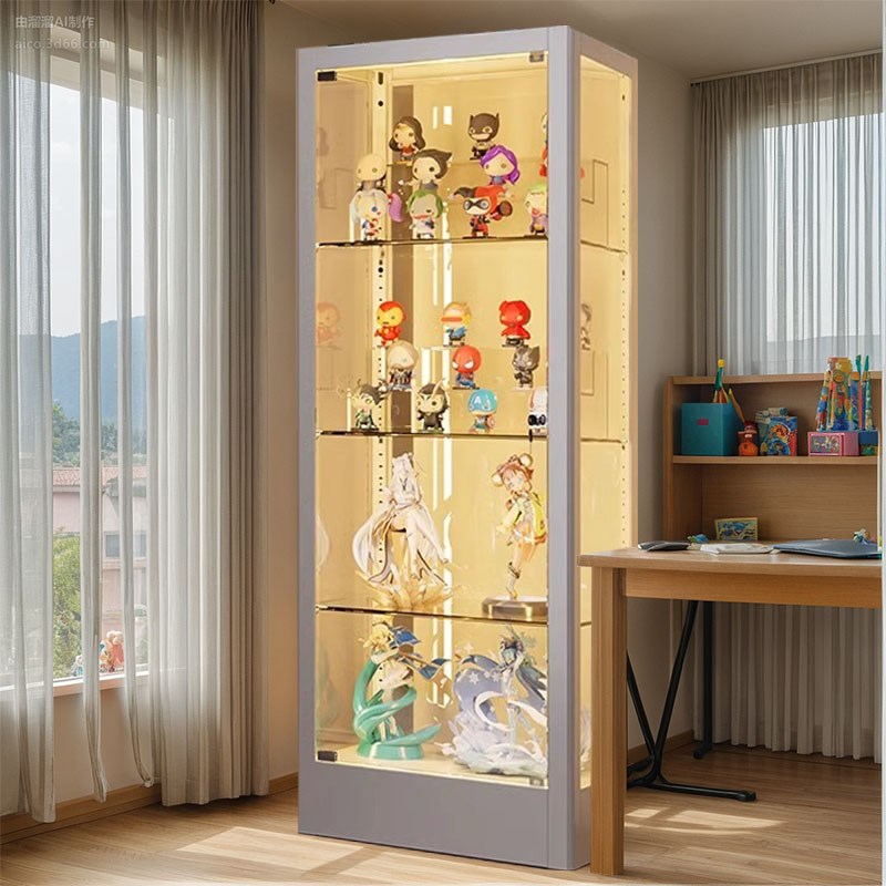 手办展示柜带灯玻璃柜防尘透明积木展示柜家用模型玩具柜子展示架