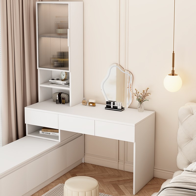 实木卧室飘窗化妆台一体网红梳妆台收纳柜组合半搭高低脚定制书桌