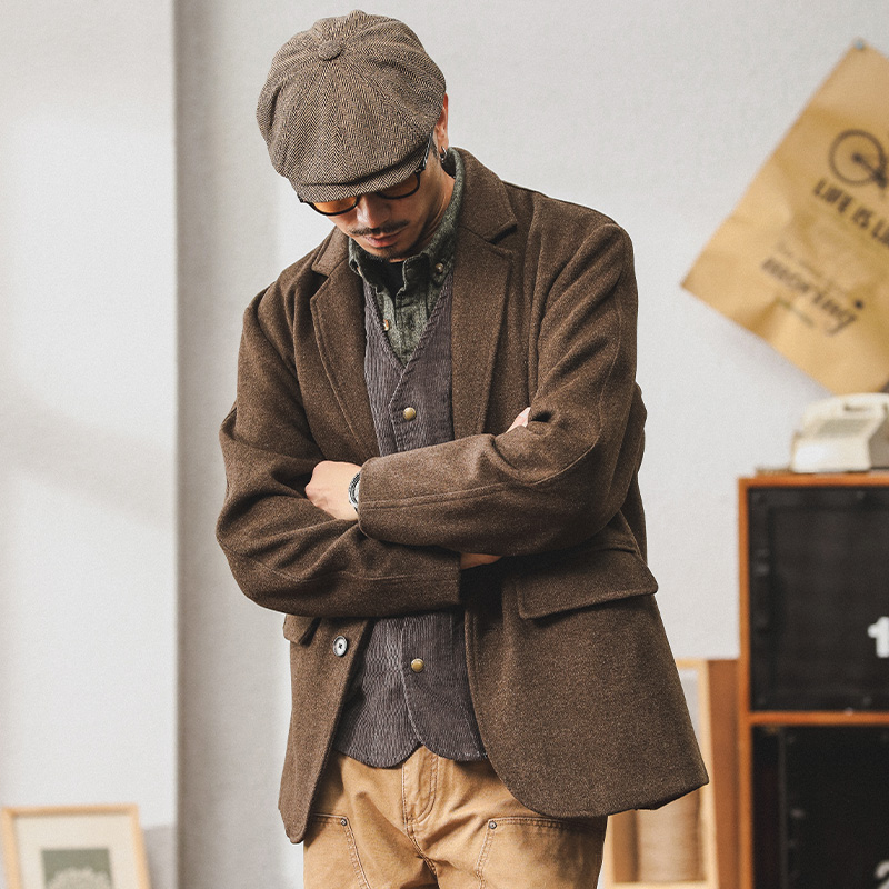 美式复古高级感西装外套男秋冬美拉德夹克男士宽松设计感休闲西服