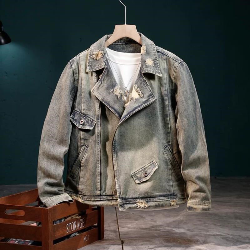 2025新款春秋复古机车风拉链牛仔外套男潮牌高端宽松夹克上衣男