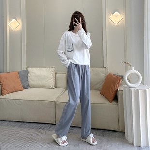 秋天情侣款家居服套装加长版高个子女生175睡衣一套纯棉针织棉