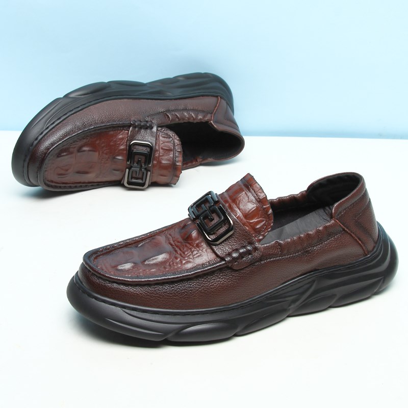 春季新款男鞋真皮厚底增高商务休闲轻便底透气豆豆鞋套脚男士皮鞋