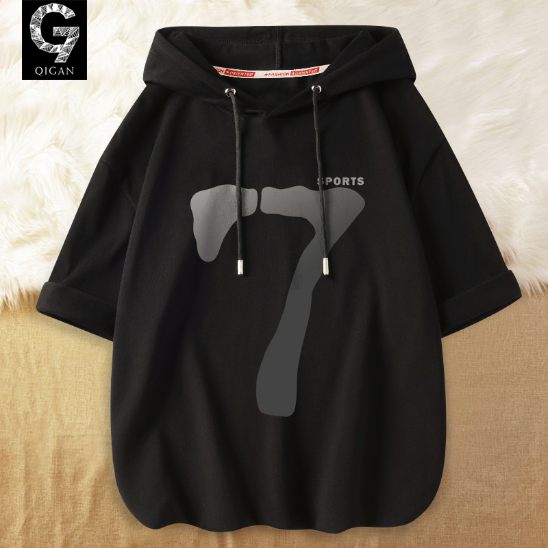 短袖男潮牌潮流2024新款青少年男装帅气学生宽松半袖夏季连帽卫衣