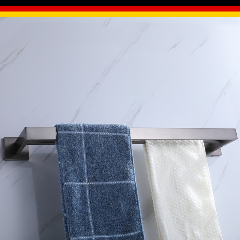 德国枪灰色毛巾架304不锈钢卫生间单双杆方形浴室五金挂件置物架