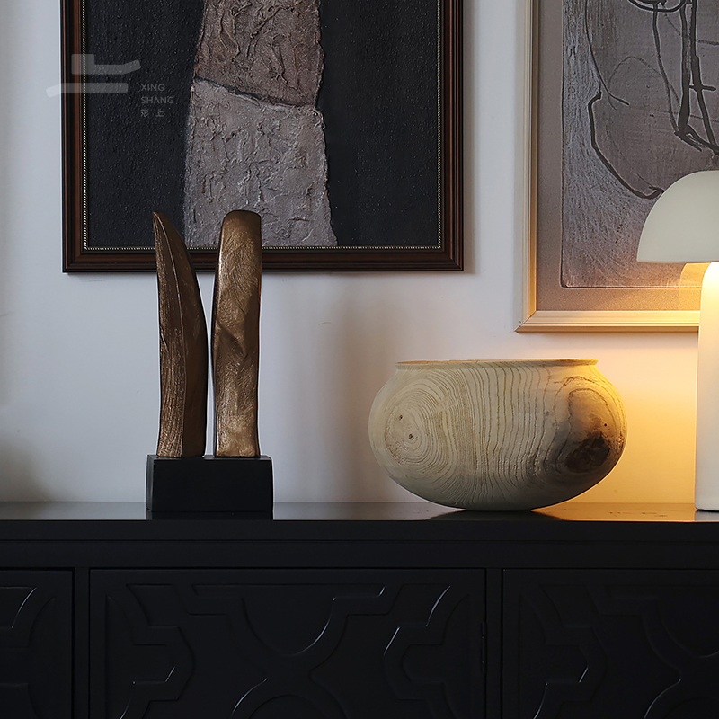 雕塑摆件家居装饰南洋复古风艺术品原木质花盆侘寂风民宿居家花器