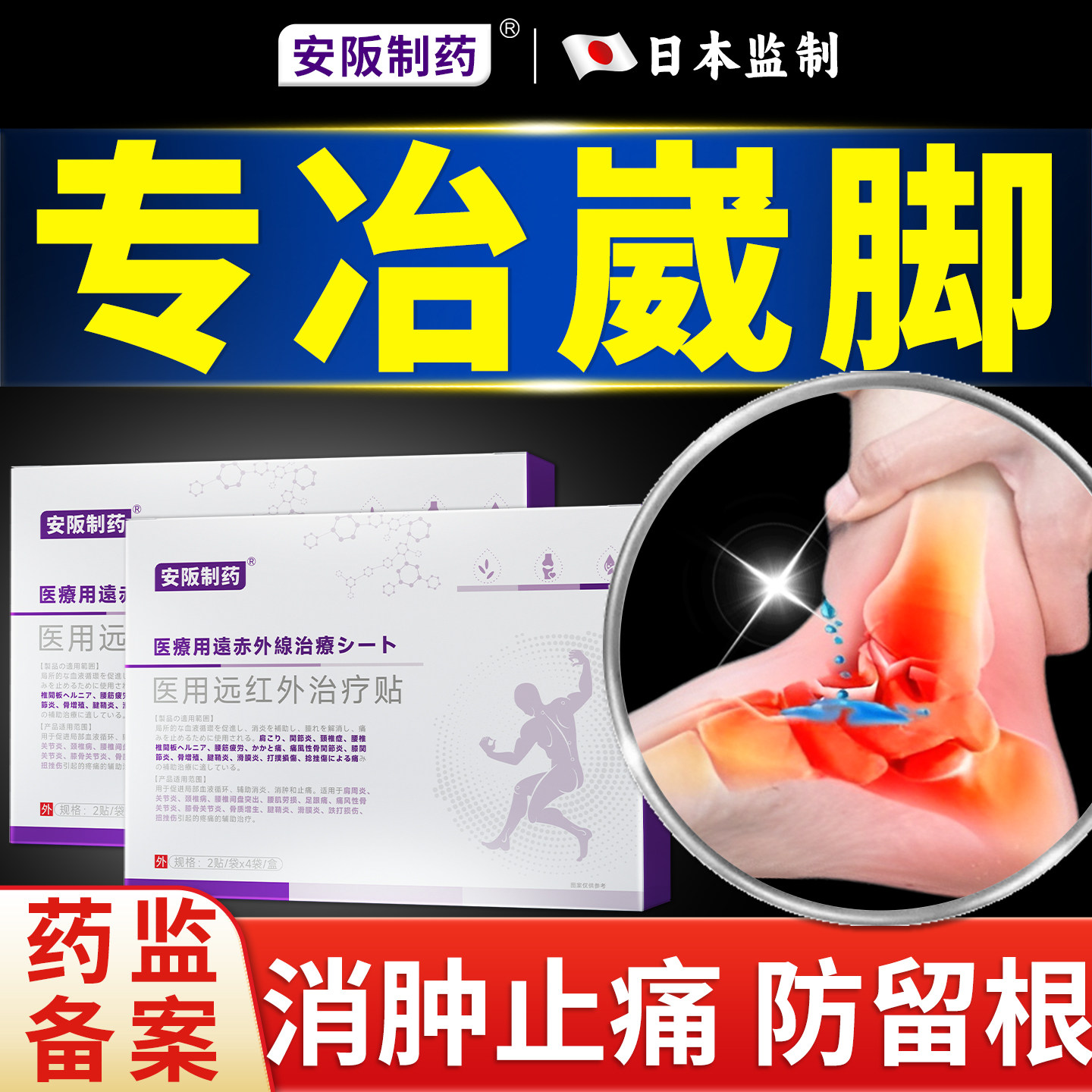 崴脚扭伤专用贴膏脚踝消肿止痛膏药跌打损伤恢复远红外膏药贴KY