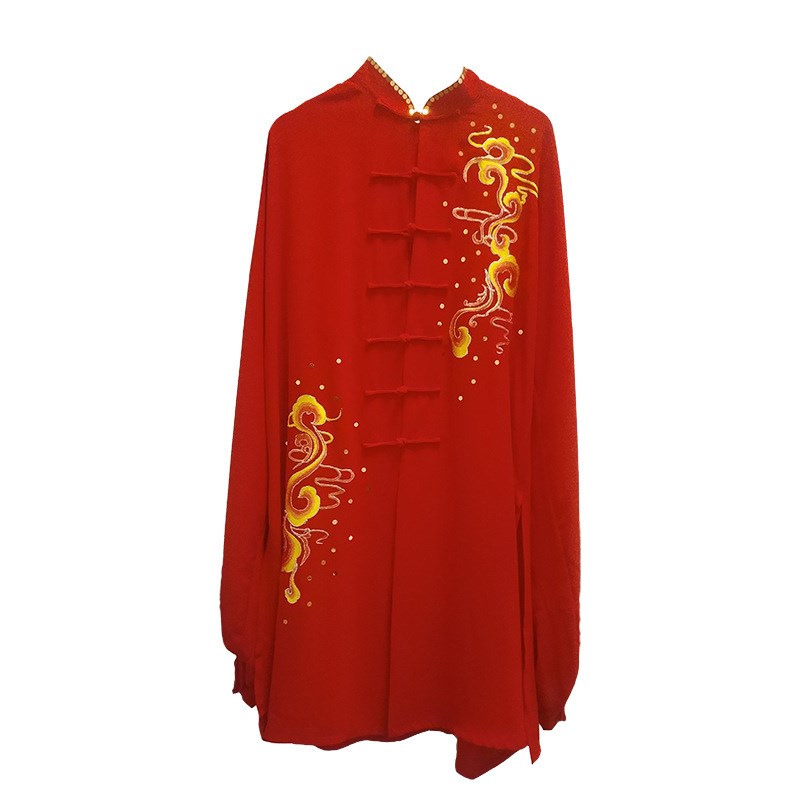 太极中长款红色女式春夏太极服武术服表演比赛服刺绣凤舞祥云