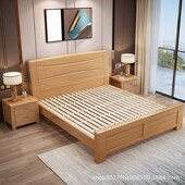 榉木实木床工厂床1.8米双人主卧1.5m1.2现代简约经济型储物床