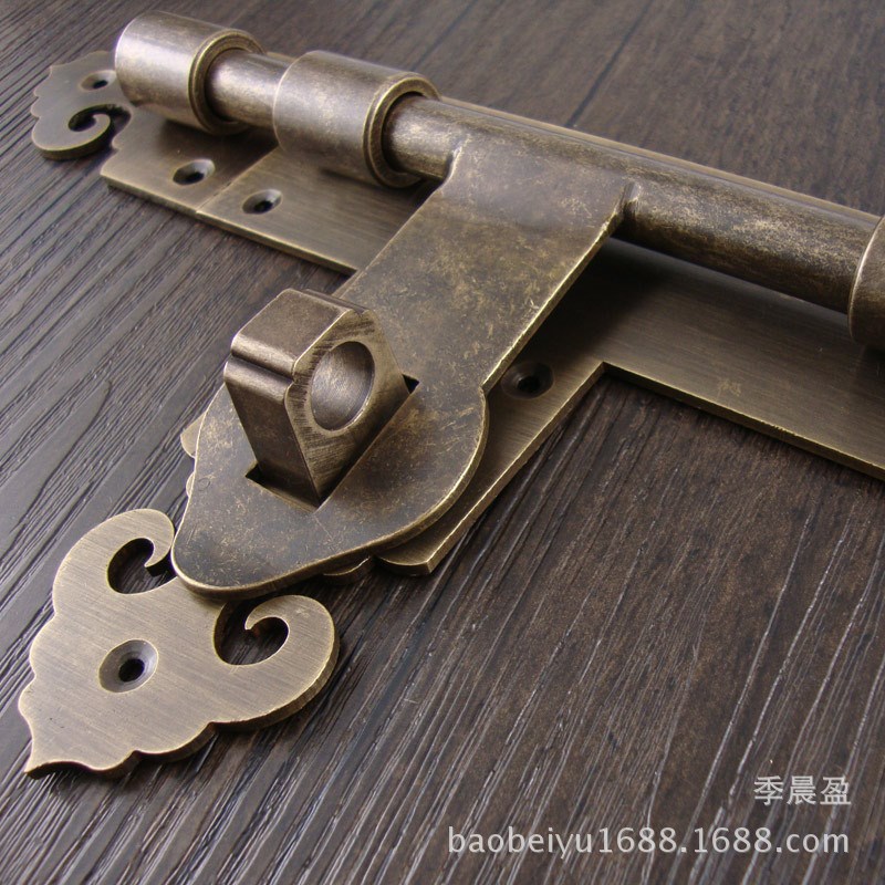 呈宇新中式铜插销大门纯铜门锁门栓加大别墅门扣仿古横式明插销