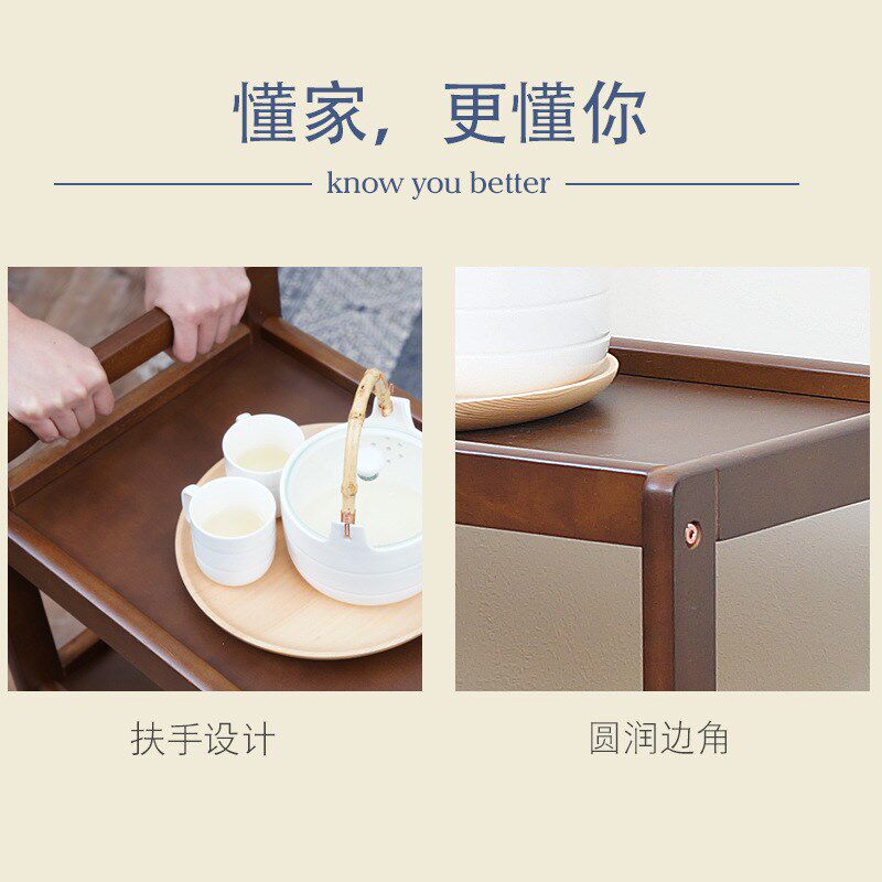 实木移动三层餐车茶水车家用厨房置物架酒水车蛋糕车餐厅小推车