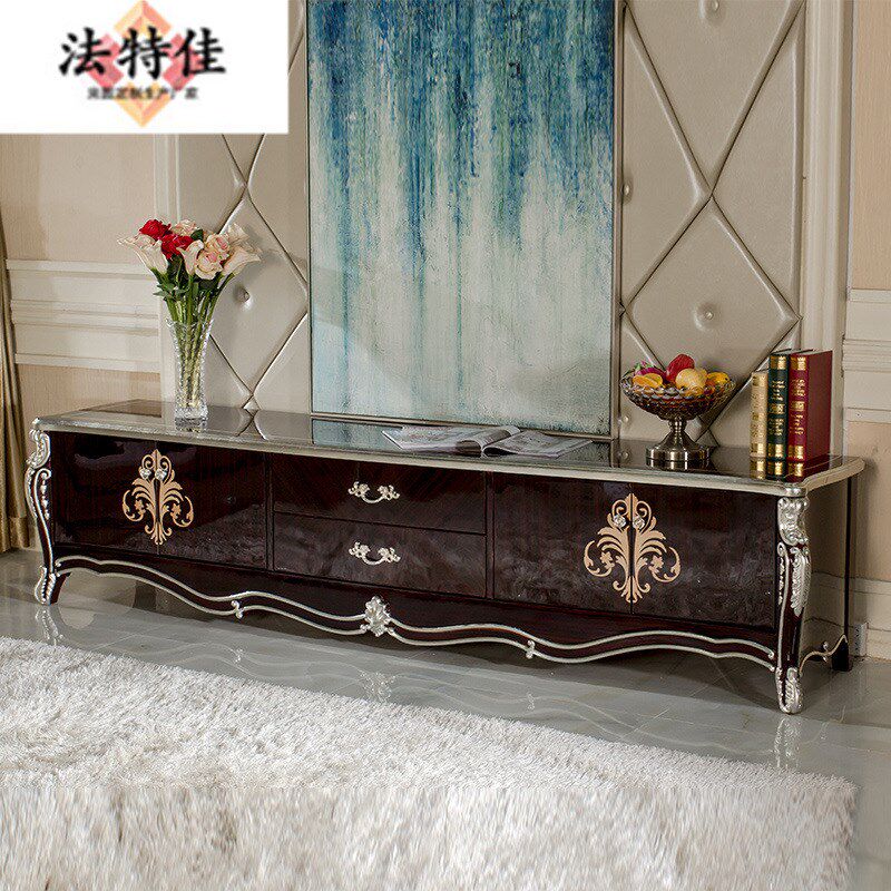 新古典客厅家具 欧式实木雕花大小户型厅柜 矮柜美式描银 电视柜