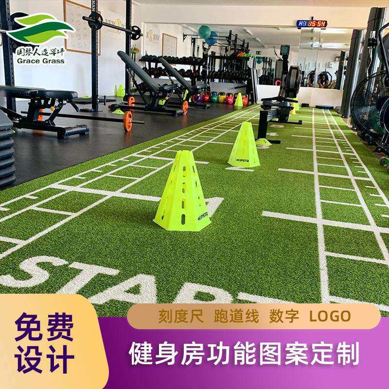 热销健身房人工草皮训练草坪刻度白线功能图案地毯私教运动减震垫