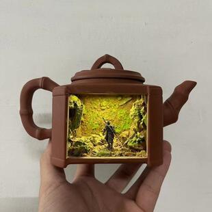 新中式微景观紫砂灯壶财神殿土地庙三清殿陶瓷模型创意茶禅意摆件