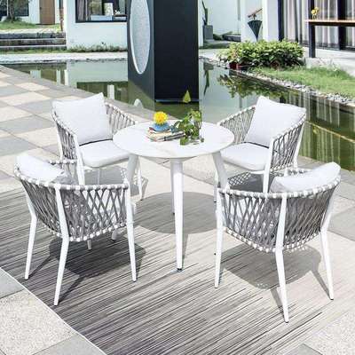 安菲庭院室外桌椅三五件套花园别墅北欧休闲桌椅组合户外绳编桌椅