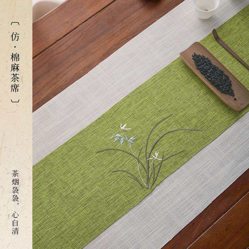 新中式刺绣禅意茶席棉麻桌旗轻奢高端茶桌垫布茶台垫长条桌布茶旗,电子元器件市场,其它元器件,淘宝优惠券,粉丝福利购,淘宝优惠卷