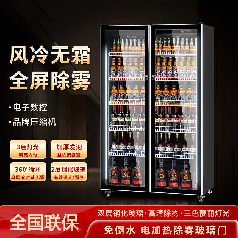 啤酒饮料展示柜网红酒水冰柜立式冷藏柜商用双开门酒吧冰箱冰柜