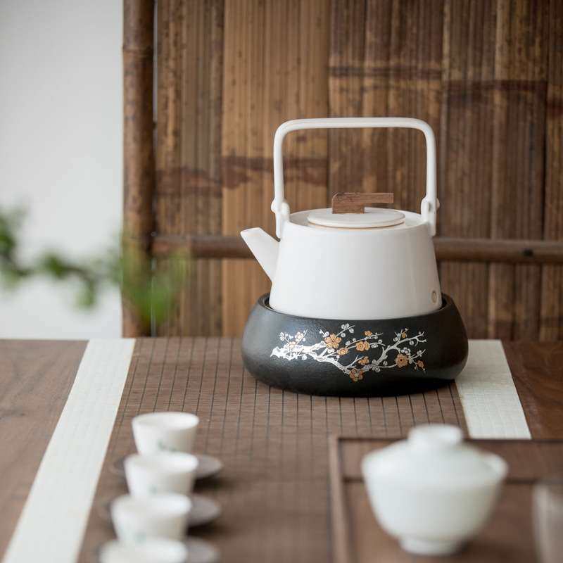 围炉煮茶家用室内陶瓷煮茶壶电陶炉白陶烧水提梁壶大号煮茶器套装