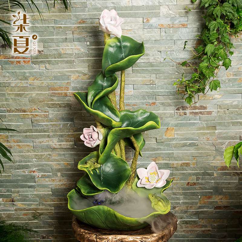 办公室荷叶假山循环流水摆件树脂工艺品喷泉水景客厅创意装饰