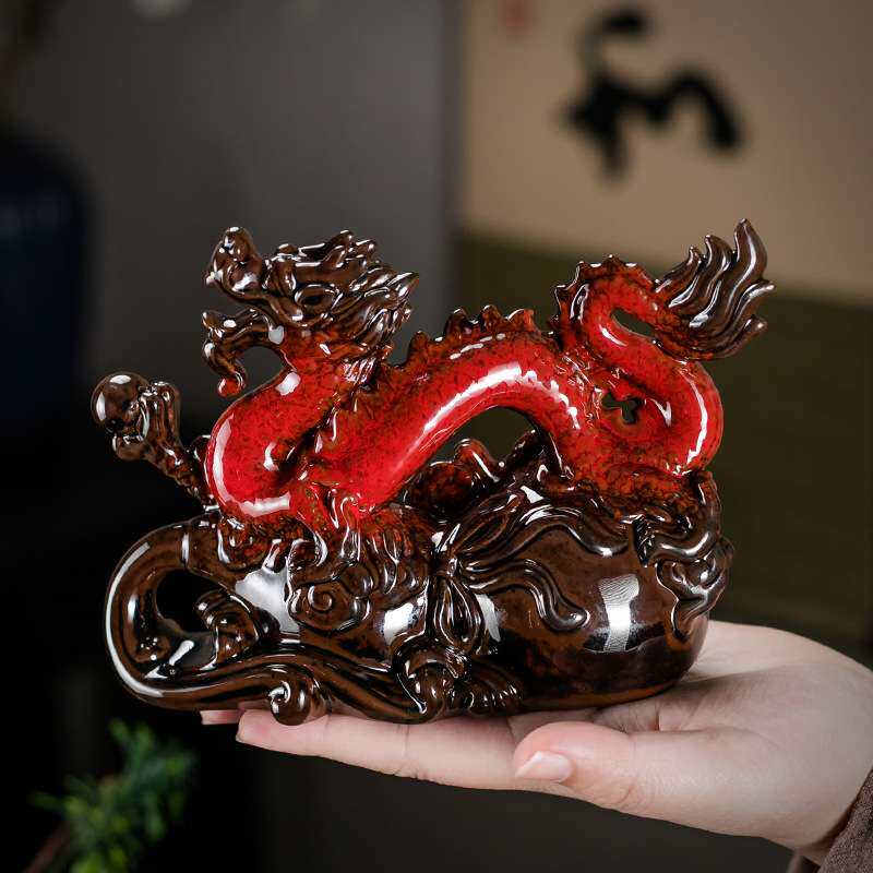 紫砂窑变釉祥龙茶宠摆件可养龙龟摆件茶具配件桌台小摆件茶艺
