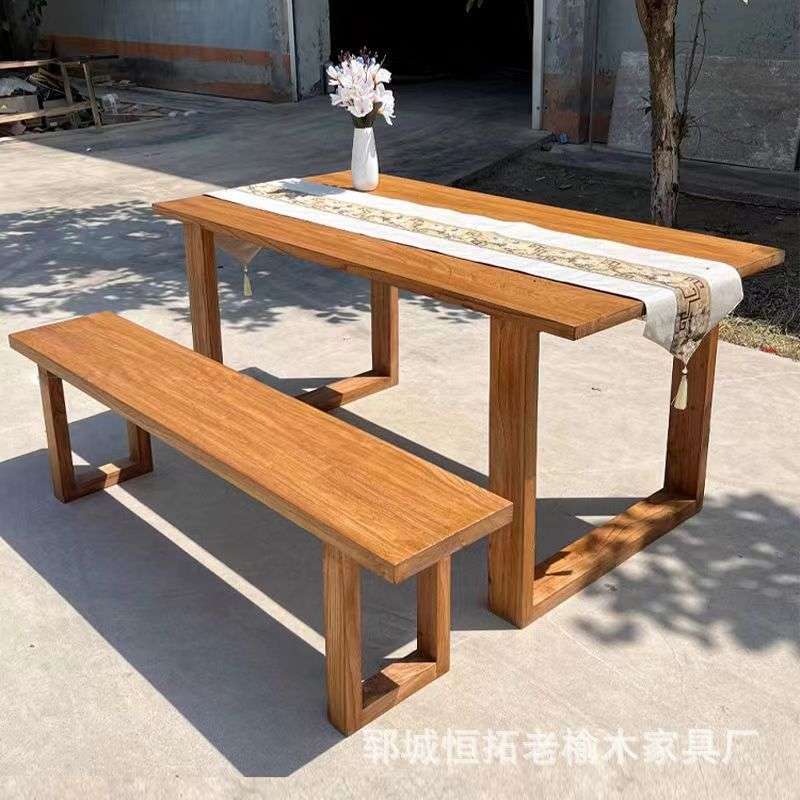 老榆木家用客厅餐桌实木民宿桌椅简约书桌茶桌经济型办公桌