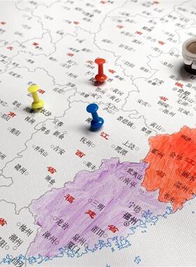旅游足迹打卡地图旅行标记打卡手绘DIY涂色填色涂鸦布艺装饰画